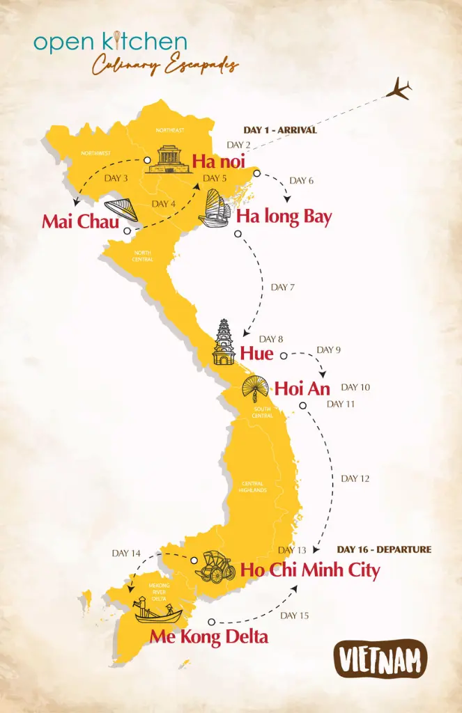 map of Open Kitchen's Culinary Escapade to Vietnam